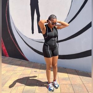 Black fitted Reflective sporty romper